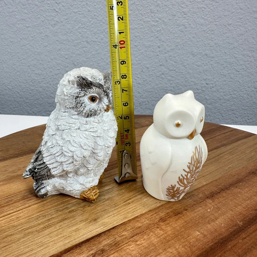 VTG Lenox Everyday Wishes Wisdom Owl and Textured Resin Owl Figurine Set of 2